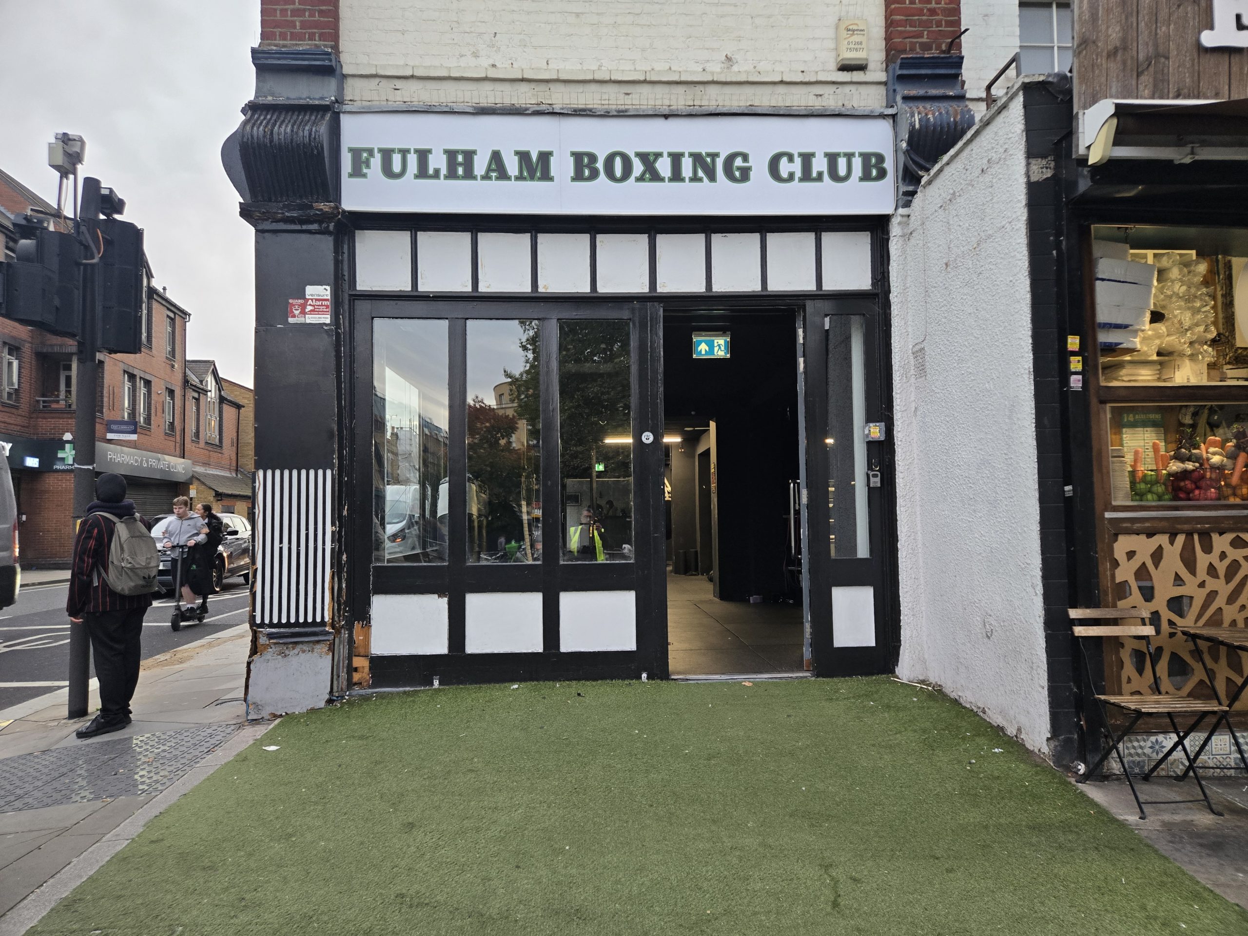 The finished white fascia above Fulham Boxing Club’s entrance.
